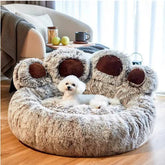 Diameter 90cm Grey Plush Dog Bed with Paw Design