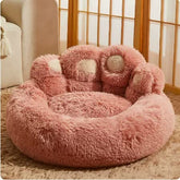 Diameter 90cm Pink Plush Dog Bed with Paw Design