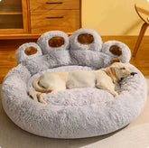 Diameter 90cm Light Blue Plush Dog Bed with Paw Design
