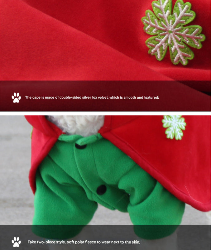Christmas Dog Costume - Festive Hooded Cape & Green Jumpsuit Outfit (Size : 2XL)