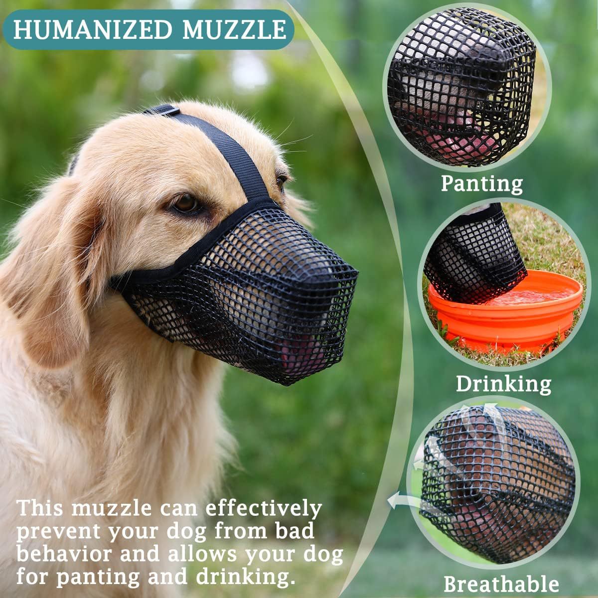 Breathable Mesh Dog Muzzle - 2pc Size L Grey