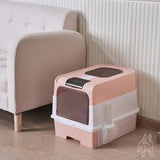 Large Enclosed Cat Litter Box with Drawer and Scoop - Pink