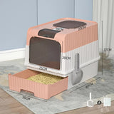Large Enclosed Cat Litter Box with Drawer and Scoop - Pink