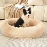 Fluffy Donut-Shaped Pet Bed - Light Brown