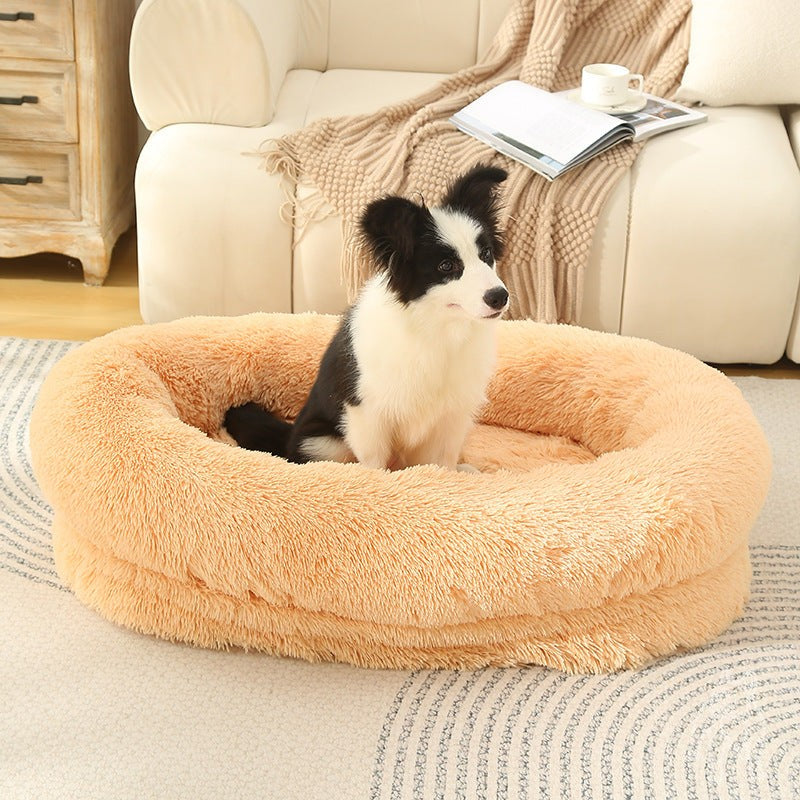 Fluffy Donut-Shaped Pet Bed - Apricot