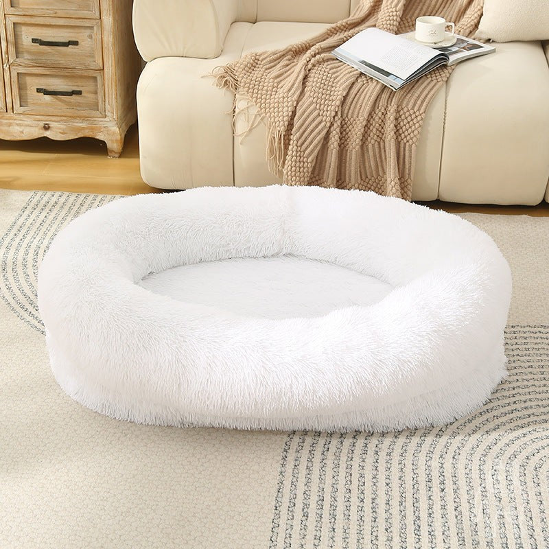 Fluffy Donut-Shaped Pet Bed - White