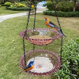 Double Tier Purple Elegant Hanging Glass Bird Feeder