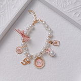 Pink 4-PCS Pearl Charm Pet Necklace - Adjustable Bowknot Collar for Small Dogs & Cats (M: 25+5CM)