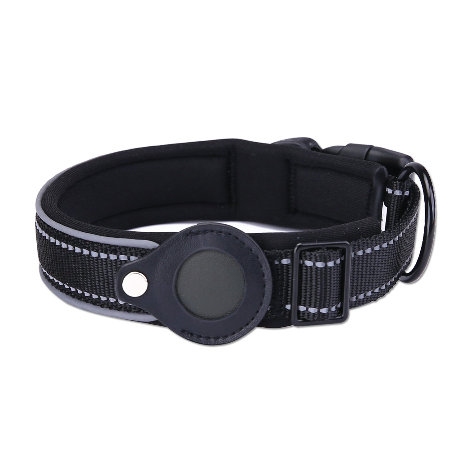 S Black Secure Nylon Dog Collar with Built-in Apple AirTag (not included) Holder Case