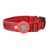 L Red Secure Nylon Dog Collar with Built-in Apple AirTag (not included) Holder Case