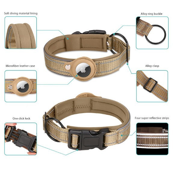 L Red Secure Nylon Dog Collar with Built-in Apple AirTag (not included) Holder Case - Pet Tracker Accessory