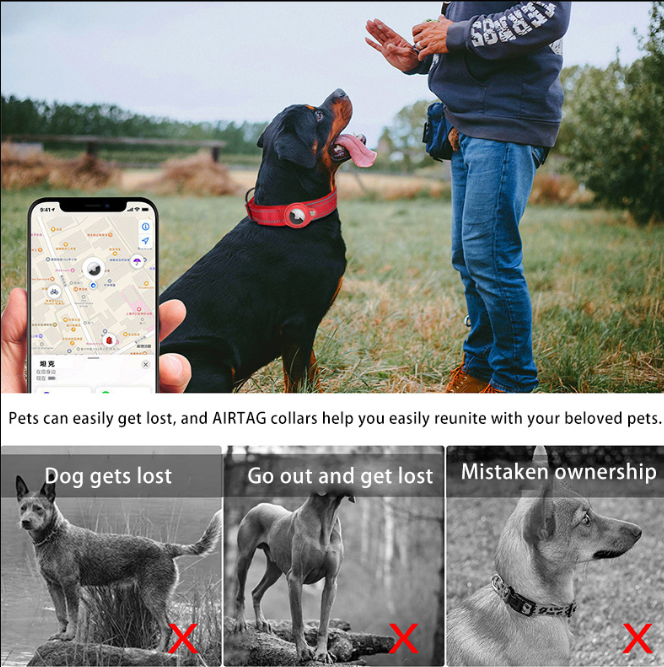 XL Red Secure Nylon Dog Collar with Built-in Apple AirTag (not included) Holder Case - Pet Tracker Accessory