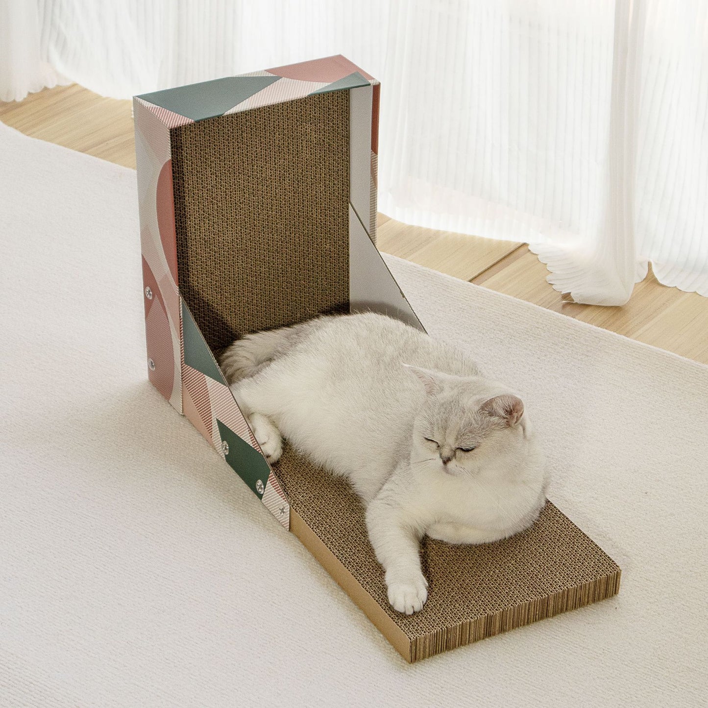 Pop Pattern Cat Scratching Post and Lounge - 350x250x600mm Corrugated Cardboard