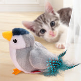 Interactive Plush Cat Toy - Lifelike Bird with Chirping Sounds and Feathers,Blue Gray