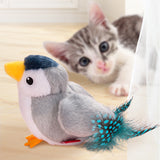 Interactive Plush Cat Toy - Lifelike Bird with Chirping Sounds and Feathers,Blue Gray