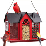 Charming House-Shaped Hanging Bird Feeder - Durable Metal Design for Wild Birds(red)