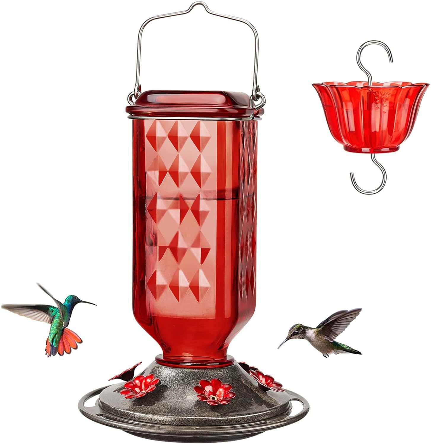 Elegant Hanging Hummingbird Feeder - Red