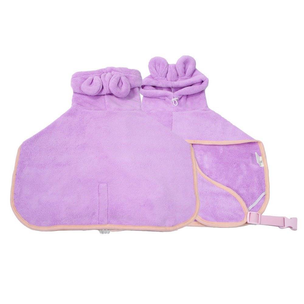 Purple Hooded Dog Bathrobe - Super Absorbent(Size : M)
