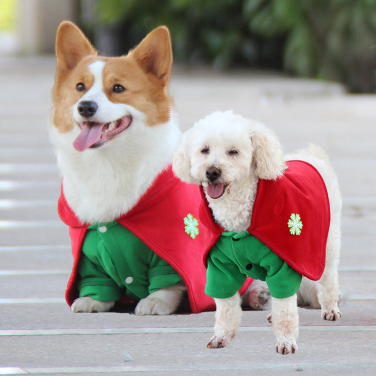 Christmas Dog Costume - Festive Hooded Cape & Green Jumpsuit Outfit (Size : 2XL)