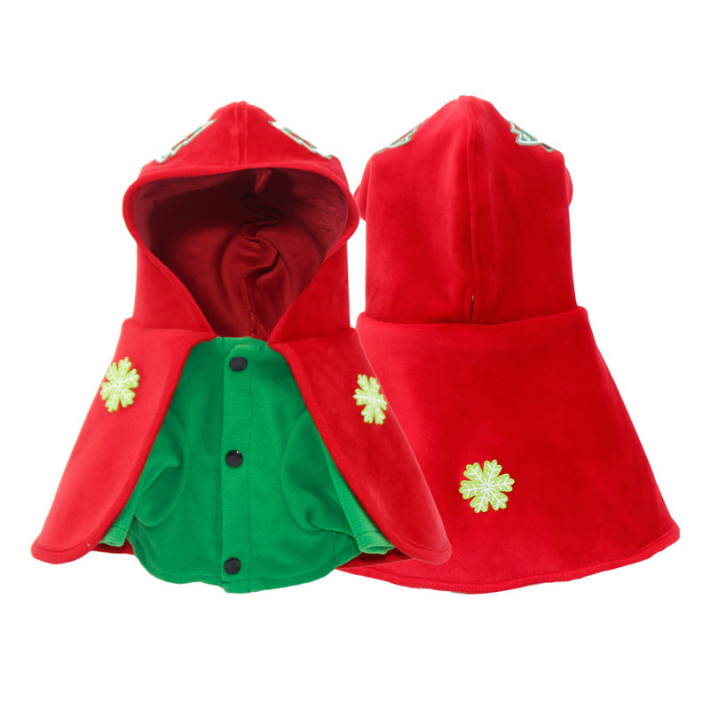 Christmas Dog Costume - Festive Hooded Cape & Green Jumpsuit Outfit (Size : 2XL)