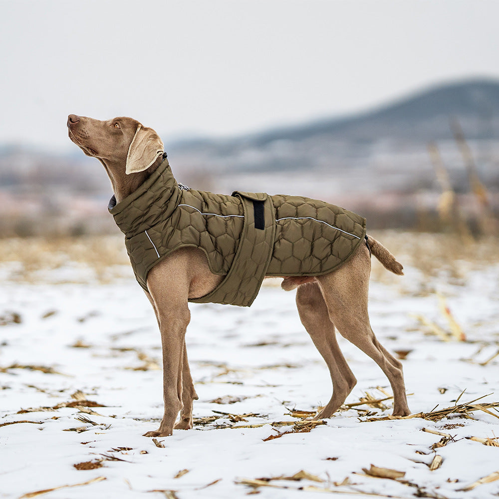 Olive Green Warm Quilted Dog Winter Coat - Medium