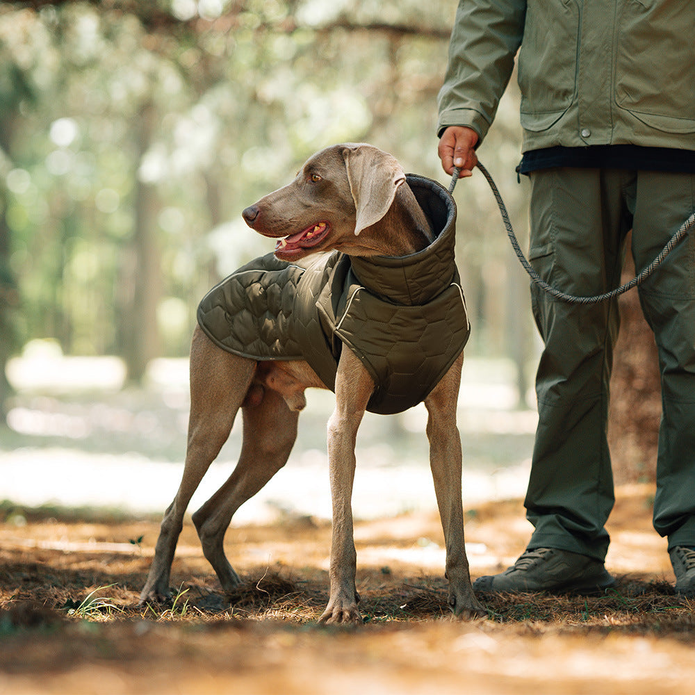 Olive Green Warm Quilted Dog Winter Coat - Medium