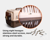Small Airline Crate Pet Carrier With Bowl and Tray - Brown