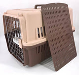 Large Airline Crate Pet Carrier With Tray And Bowl - Brown