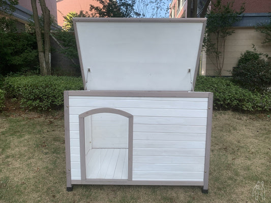 YES4PETS L Timber Pet Dog Kennel House Puppy Wooden Timber Cabin With Stripe White