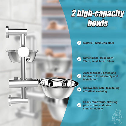 Wall Mounted Dog Bowl Adjustable Height Pet Feeder
