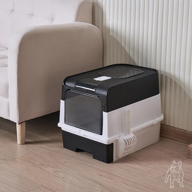 Black Large Enclosed Cat Litter Box with Drawer and Scoop-That Pet Shop