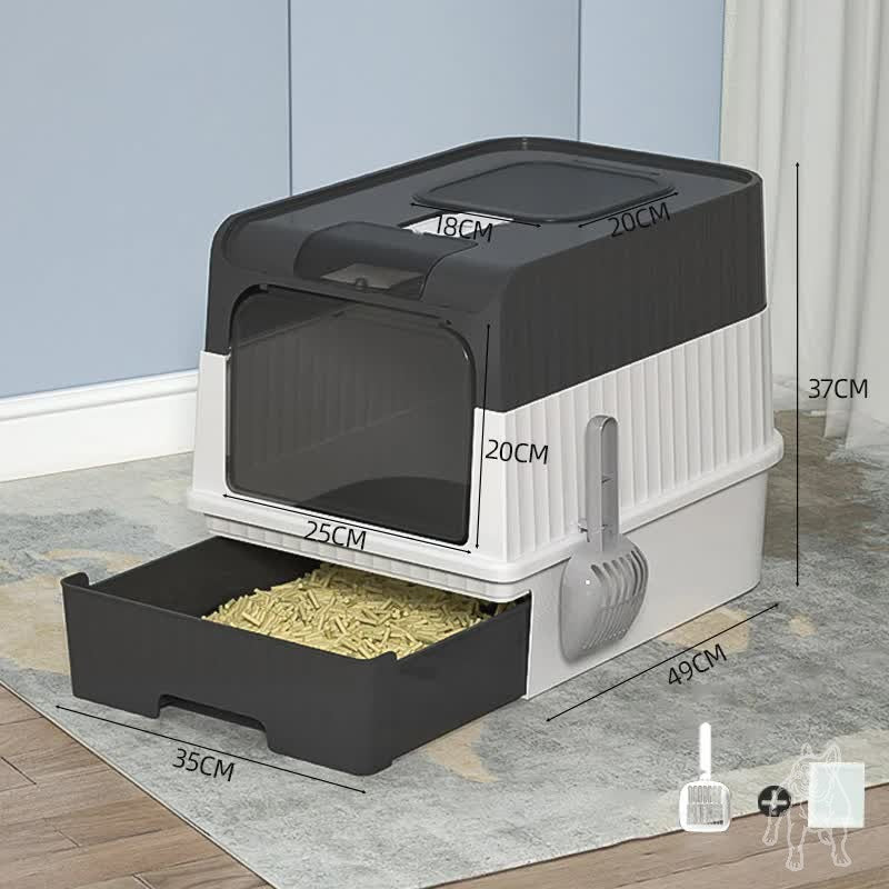 Black Large Enclosed Cat Litter Box with Drawer and Scoop-That Pet Shop