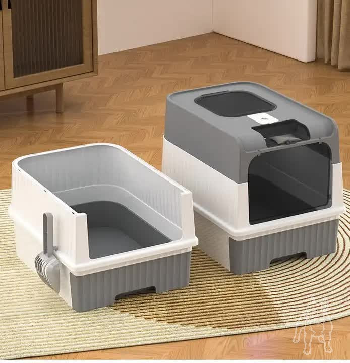 Black Large Enclosed Cat Litter Box with Drawer and Scoop-That Pet Shop