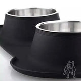 Non-Slip Stainless Steel Double Pet Bowl Set with Spill-Resistant Silicone Mat - Black