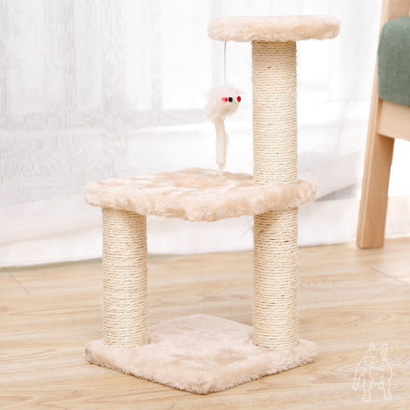 Cat Tree with Two Platforms, Scratching Posts, and Hanging Mouse Toy 40*15*20cm