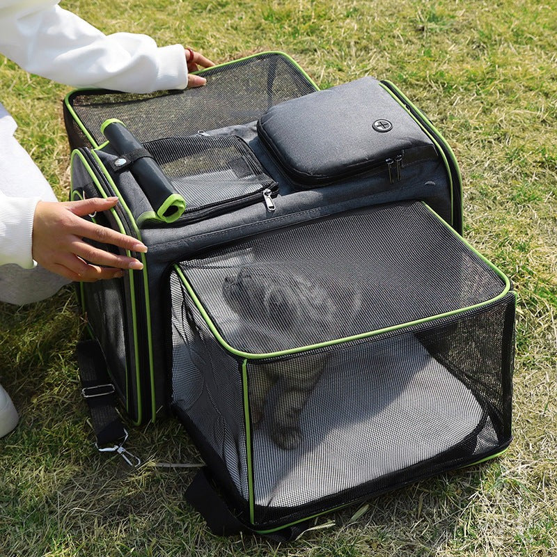 Grey Blue Foldable Portable Pet Carrier Bag