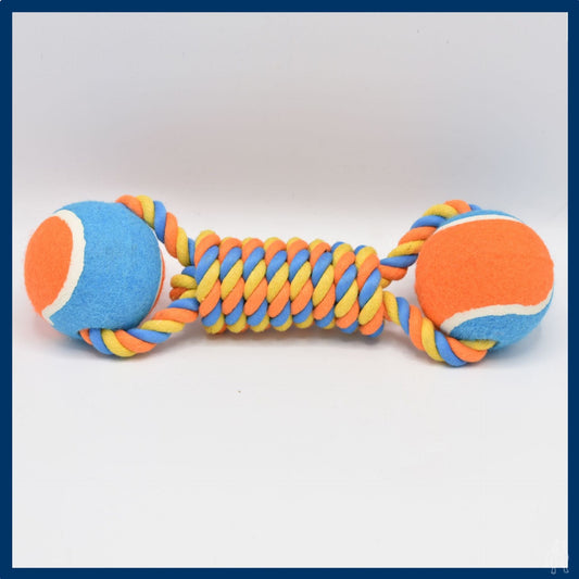 Durable Cotton Rope and Tennis Ball Dog Toy Set - Chew Resistant Tug Toys with Rope Dumbbell - Perfect for Dogs of All Sizes