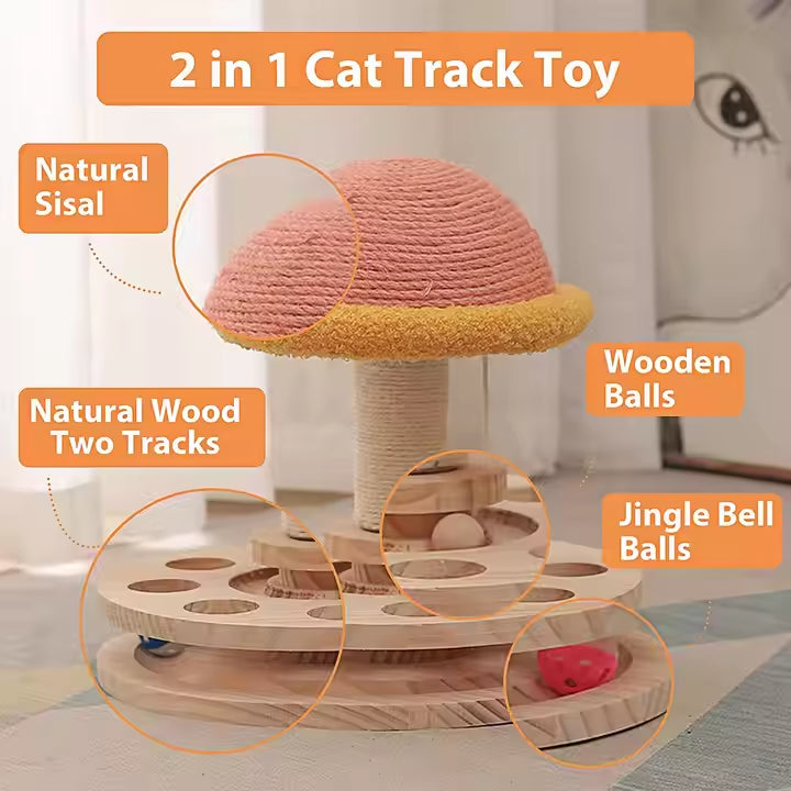 Large Pink Interactive Cat Scratching Post with Ball Track