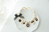 Black 4-PCS Pearl Charm Pet Necklace - Adjustable Bowknot Collar for Small Dogs & Cats (M: 25+5CM)