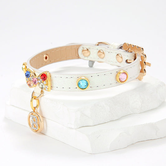 2-PCS Sparkling Rhinestone Bow Cat Collar - Adorable & Safe Pet Collar S