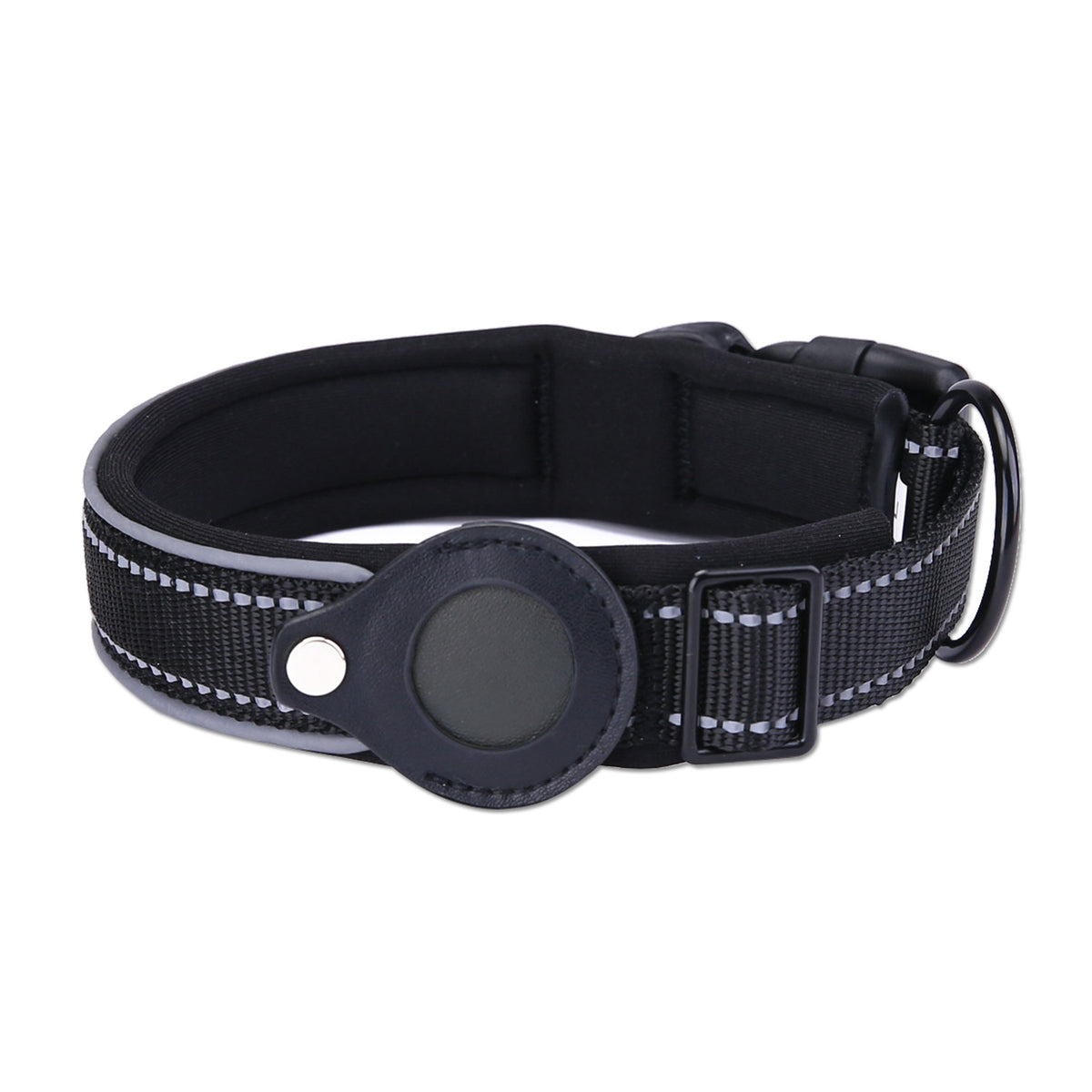 XL Black Secure Nylon Dog Collar with Built-in Apple AirTag (not included) Holder Case