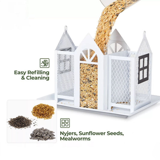 Charming House-Shaped Hanging Bird Feeder - Durable Metal Design for Wild Birds(yellow)