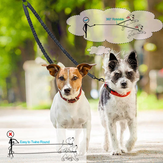 Blue Pet Double-Ended Rope + 1.5M Leash - Easy to walk two dogs, tangle-free design