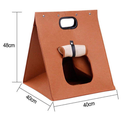 Brown Cozy A-Frame Felt Pet Teepee - Foldable & Portable